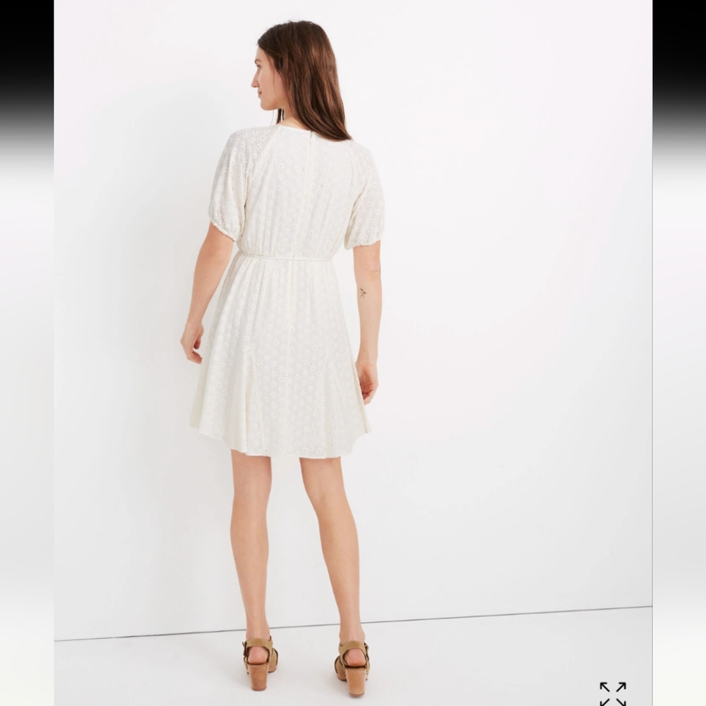 MADEWELL Eyelet Tassel-Tie Mini Dress Size 10 Cream/Ivory - Picture 2 of 9